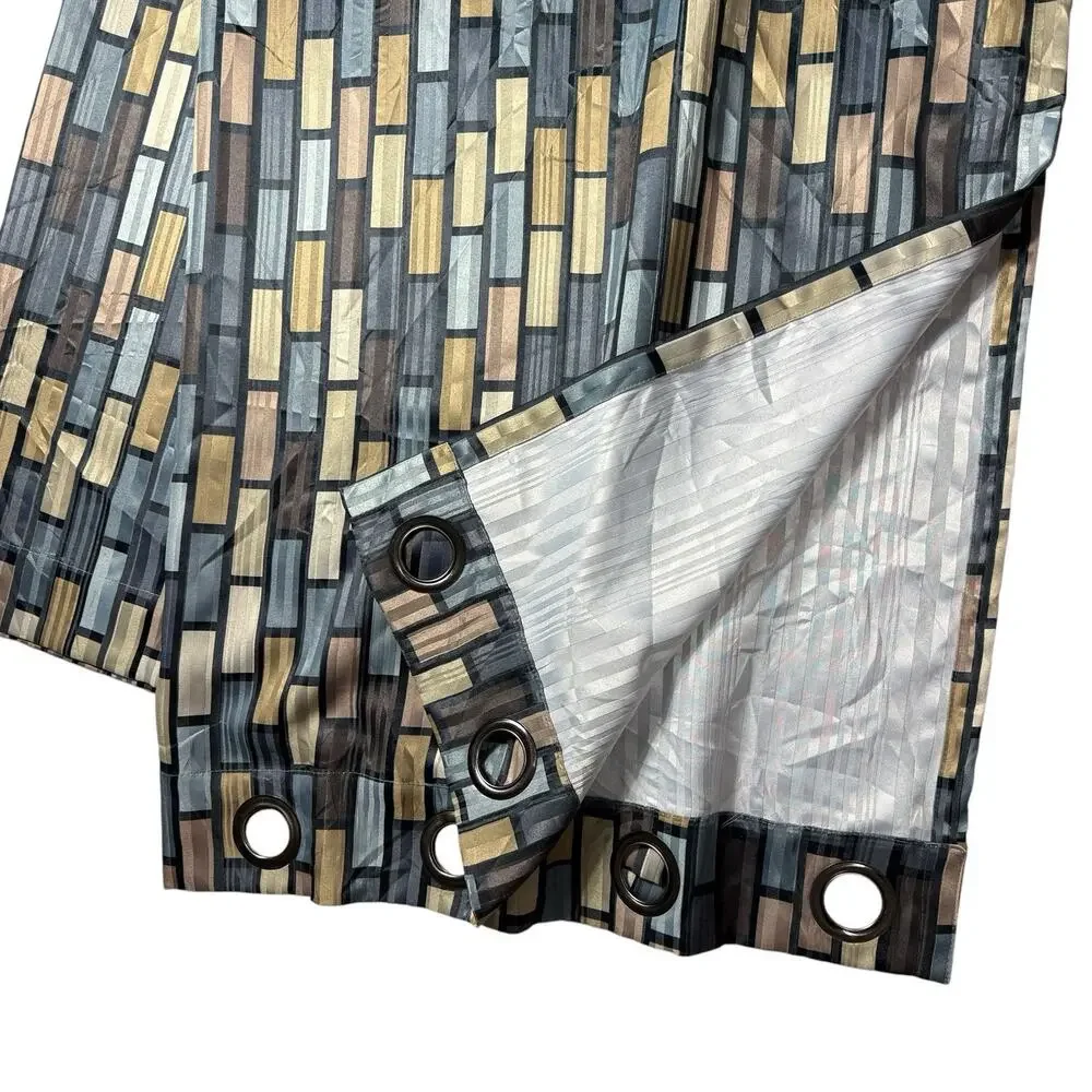 Single Geometric Print Curtain Panel 84 Long Green Blue Brown Grommets Heavy